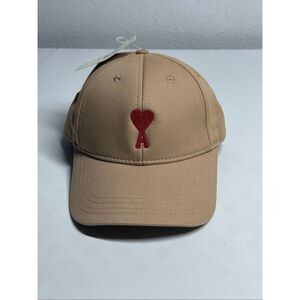 AMI Paris Logo-Embroidered Baseball Cap Unisex Tan Red Logo One Size Adult* Note